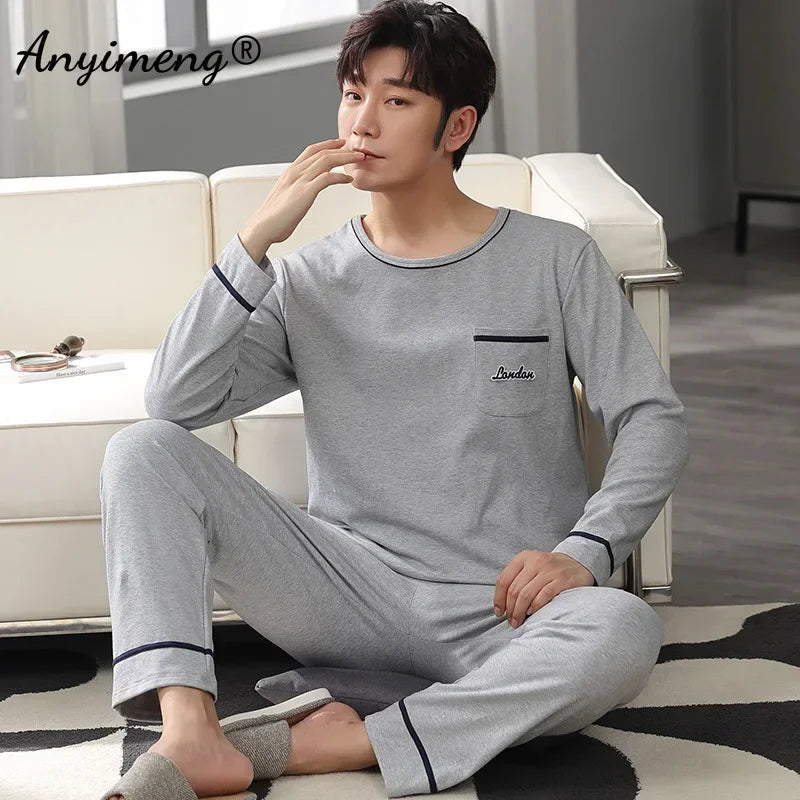 Big Size Autumn New Mens Casual Pajamas Set Cotton Long Sleeve Kawaii Bear Cartoon Printing Sleepwear for Men Pijama for Boy