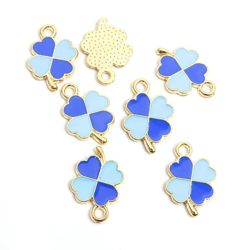 Dopamine Four-leaf Clover Enamel Charms 20pcs DIY Necklace Bracelet Earrings Keyring Amulet Pendants Creative Gift Accessories