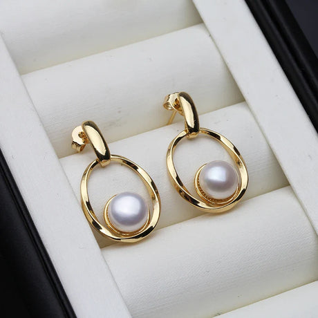 Fashion Natural Pearl Earring 925 Sterling Silver,Freshwater Pearl Earrings For Women,Triangle Gold Plated Earrings Jewelry Girl