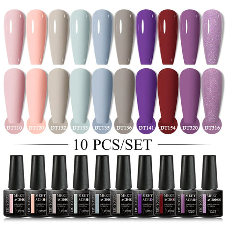 10Pcs Nude Glitter Gel Nail Polish Set Purple Pink Reflective Glitter Semi Permanent Varnishes Soak Off UV LED Nail Art Gel Kits