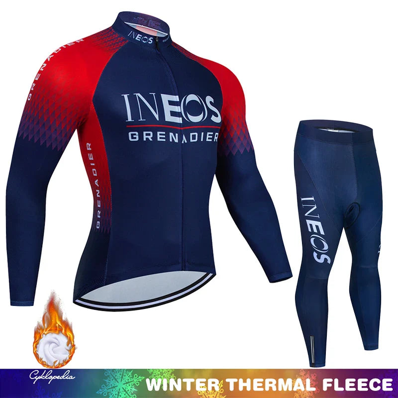 Winter Thermal Fleece Cycling Clothing Mtb Man Laser Cut Ineos Grenadier Sports Men's Suit Jersey Road Bike Uniform 2024 Bib Set