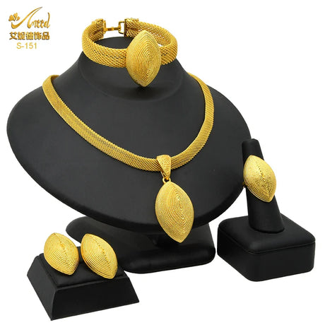 Indian Luxury Necklace Jewelry Sets For Women Dubai Gold Color African Arabic Wedding Bridal Collection Sets Earring Jewellery