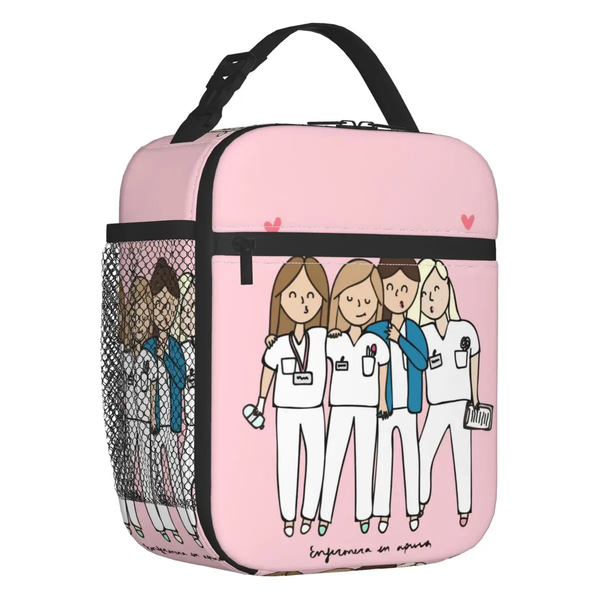 Cartoon Enfermera Insulated Lunch Bag for Women Leakproof Cartoon Nurse Cooler Thermal Lunch Box Office Work School