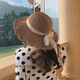 Wide Brim Straw Hat Foldable Big Lace Bow UV Protection Cover Hat Korean Version Summer Hats Travel