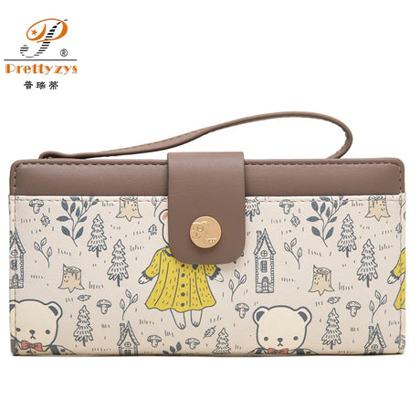 Cute Bear Cartoon PU Leather Lady Long Hand Holding Large-Capacity Card Holder Women`s Wallet Girl Fashion Coin Purse Wristband