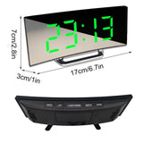 Led Alarm Clock Digital Children Electronic Alarm Clocks Curved Screen Mirror Temperature Clock with Snooze Function Desk Clock