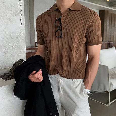 Men's Clothing Luxury Knit Polo Shirt Casual Striped Button Down Solid Color Short Sleeve T-Shirt for Men Breathable M-2XL