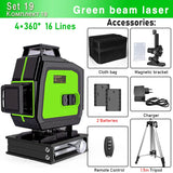 Clubiona 16/12 lines professional Super powerful Green Lines Laser Level With 4000mAh Li-ion Battery Remote Control pulse mode