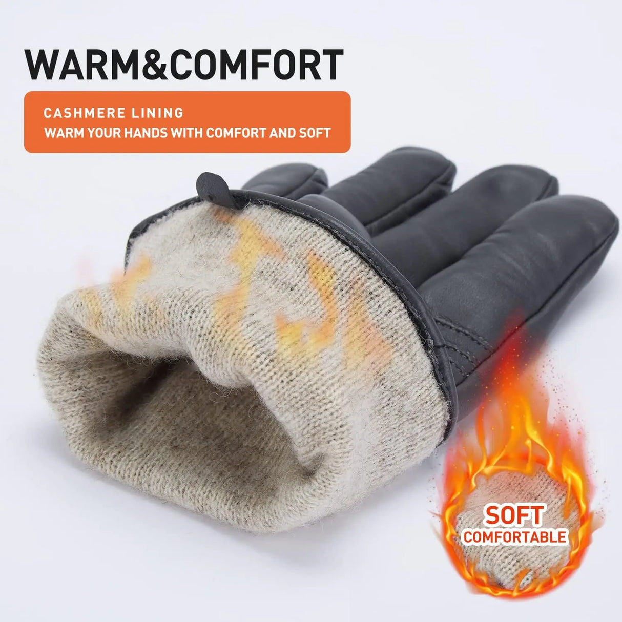 BISON DENIM Sheepskin Leather Gloves for Men Winter Warm Cashmere Lined Touchscreen Sport Gloves for Running Cycling Ski Driving