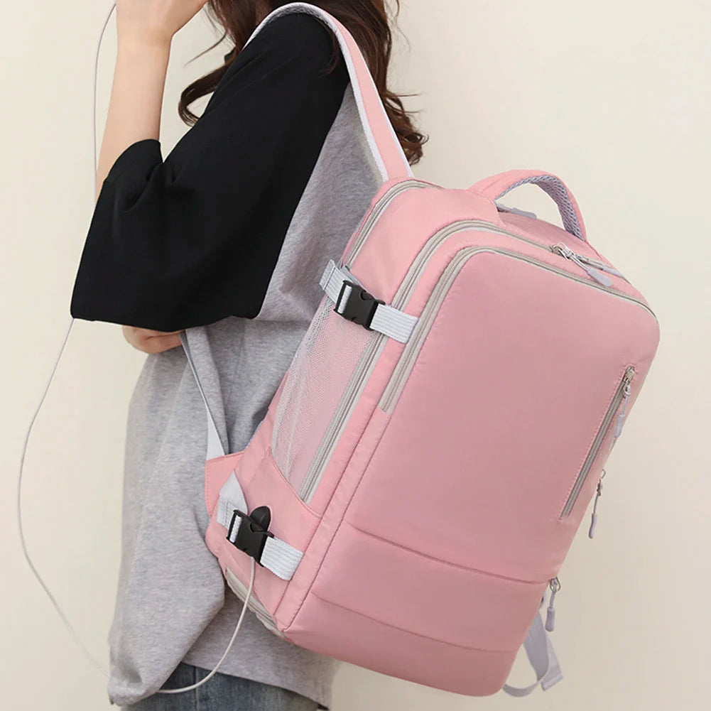 Unisex Backpack Multi-Pockets Large Luggage Bag with Shoes Pocket with USB Charging Port Oxford Cloth for Fitness Sports Outdoor