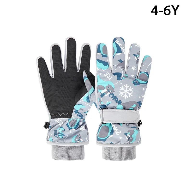 Children Winter Ski Gloves Waterproof Thicken Mittens Snow Snowboard Kids Glove for Boys Girls Keep Finger Warmer 4-6 Years Old