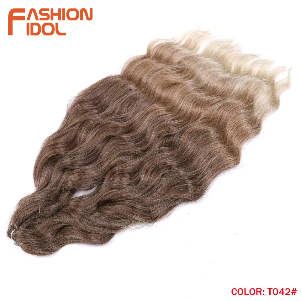 FASHION IDOL Lena Hair Synthetic Deep Wave Braiding Hair Extensions 24 Inch Water Wave Crochet Braid Hair Ombre Blonde Fake Hair