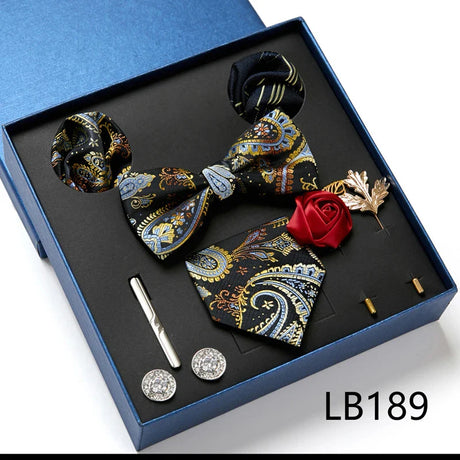 Luxury Quality Tie Set With Necktie Bowtie Pocket Square Cufflinks Tie Clip Brooches For Man Bussiness Wed Party Tie Gift Box