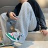 Men High Street Sweatpants Fashion Loose Casual Side Slit Straight-Leg Pants Vintage Blue Jacquard Casual Bottoms Male Clothes