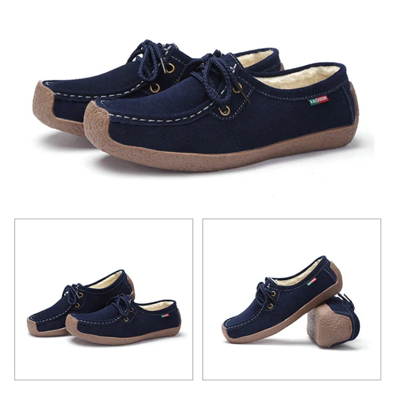 New Arrival Women Casual Shoes 2023 Suede Leather Flats Sneakers Lace Up Moccasins Ladies Shoes Fashion Loafers Plus Size 35-42