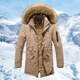 2023 Mens Winter New Windproof Warm Thick Fleece Long Parka Jacket Mens Outwear Fashion Casual Fur Collar Outdoor Hooded Parkas