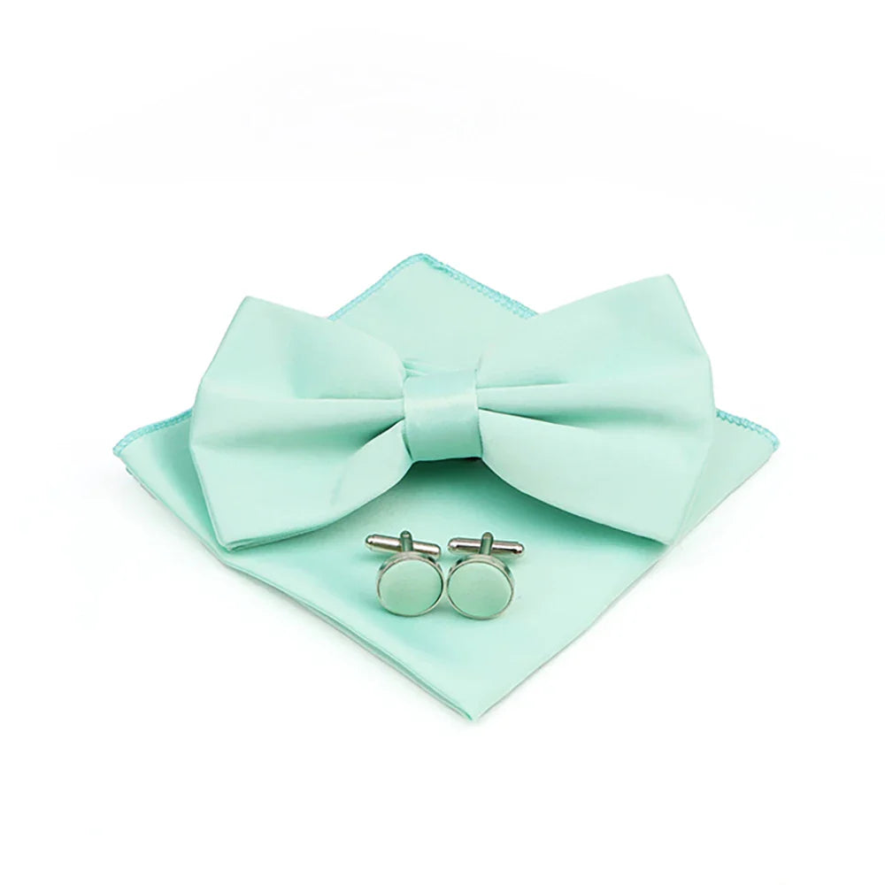 New Colorful Bowties Handkerchiefs Cufflinks Set Polyester Brooches For Men's Business Wedding Party Suit Dress Accessories Gift