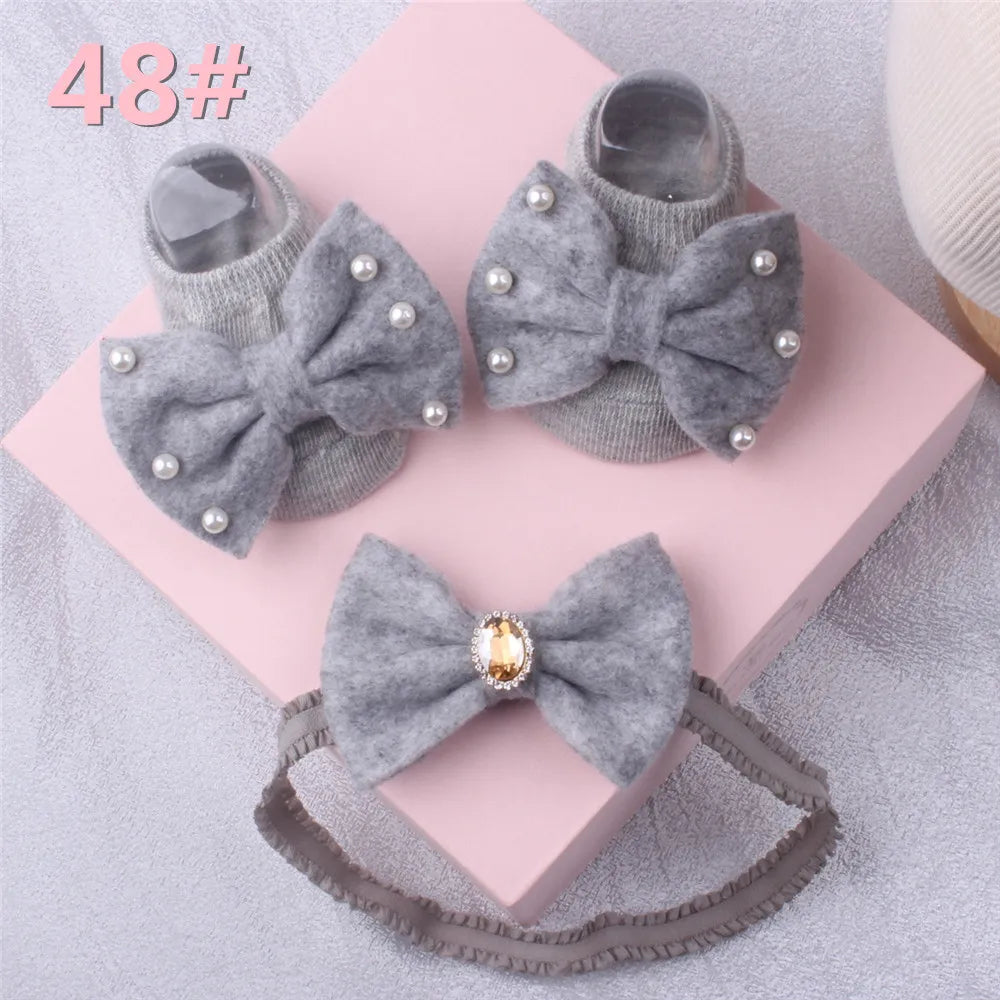 1 Set Cute Gift Bow Flowers Baby Girls Headband Socks Cartoon Animal Bow Newborn Girls Hair Band Kids Headwear Hair Accessories