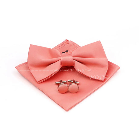 New Colorful Bowties Handkerchiefs Cufflinks Set Polyester Brooches For Men's Business Wedding Party Suit Dress Accessories Gift