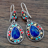 Bohemian Water Drop Blue Stone Earrings for Women Tibetan Jewelry Fashion Cubic Zircon Dangle Earrings Accessories