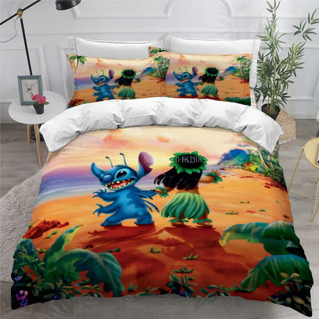 Cute 3d Stitch Printed Bedding Set Children Disney Cartoon Duvet Cover Pillowcases Twin Full Queen King Comforter Cover Set Gift