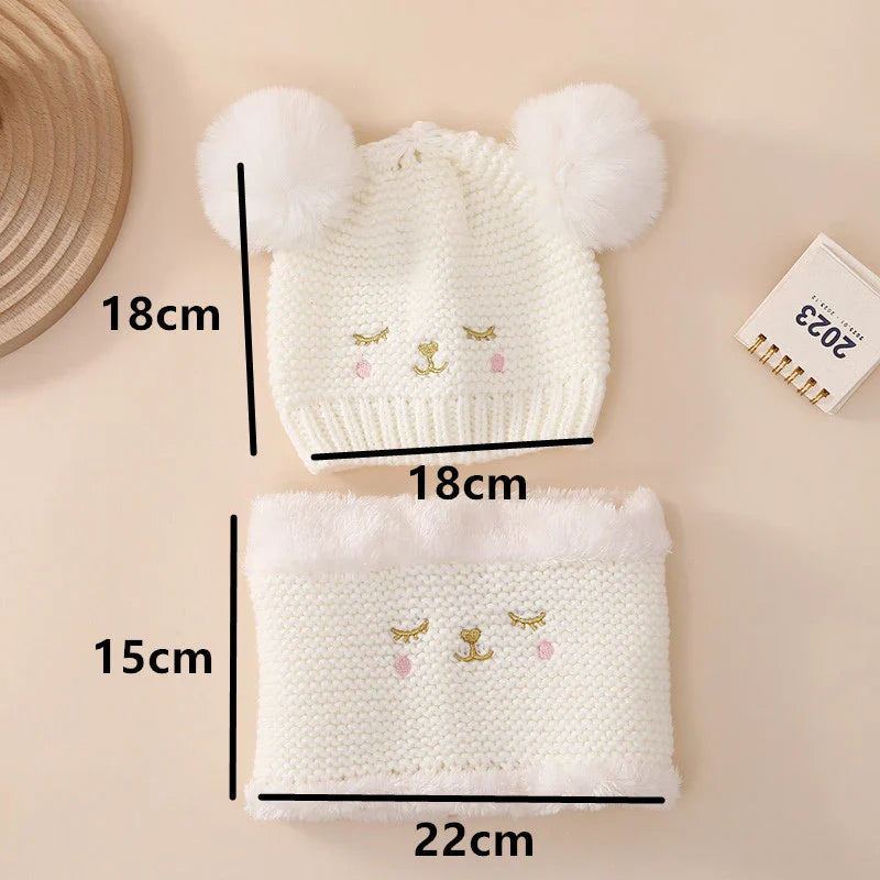 Suefunskry Baby Girl Winter Warm Beanie Hat Soft Knitted Skull Cap and Fleece Lined Scarf Set Costume Accessories