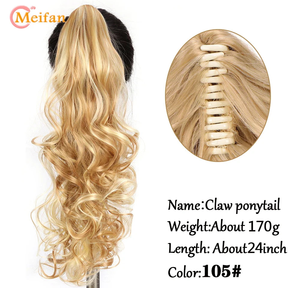 MEIFAN Long Synthetic Wavy Clip in Hair Ponytail Hair Wigs Extensions Style Claw Pony Tail Hairpiece for Women Cosplay Party