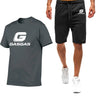 Motorcycles GasGas Summer Men's Sportswear Shorts Set Short Sleeve Breathable Grid T-Shirt Shorts Casualwear Basketball Training