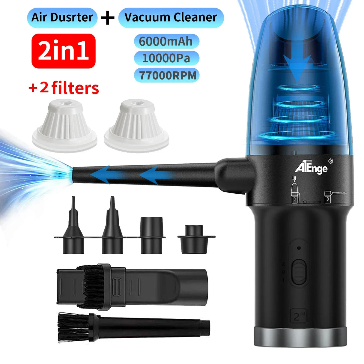 Powerful Air Blower for Computer Cordless Air Duster Vacuum Cleaner Wireless Air Gun Dual Use Duster for PC,Car,Keyboard