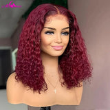 180 Density Short Burgundy Red Kinky Curly Bob Wig Human Hair Wigs Women Pre Plucked Short Bob 13x4 Lace Frontal Wig Curly Wigs