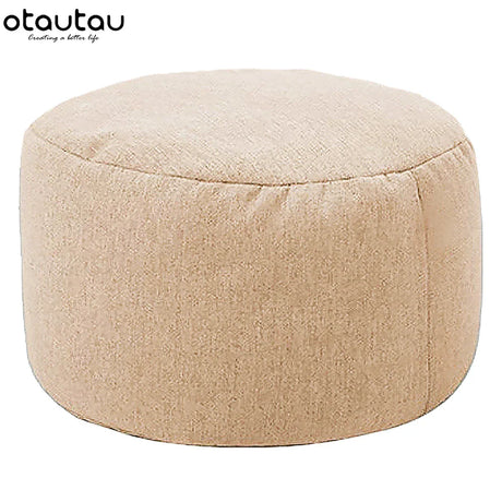 OTAUTAU Round Stool D30cm*H20cm Linen Bean Bag Ottoman with Filling Beanbag Pouf Footstool Tatami Futon Puff JD001