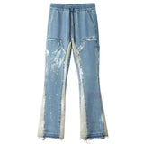 Jeans high street do old brush paint hand-painted stitching jeans men and women vibe wind straight loose micro flared pants