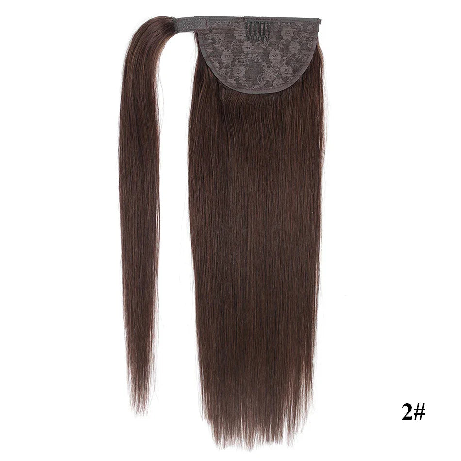 100% Human Hair Ponytail European Straight 120gram Wrap Around Clip In Pony Tail Machine Remy Hair 12-26 Inches ALI-BEAUTY