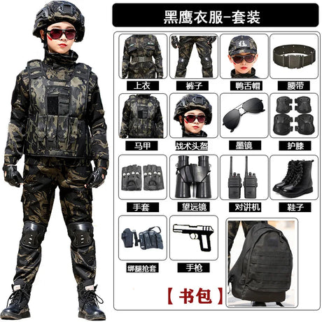 Tactical Military Uniform for Children's Day Camouflag Disguise Adult Halloween Costume for Kid Girl Scout Boy Soldier Army Suit