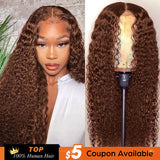 13x4 Chocolate Brown Lace Front Wig Deep Wave Frontal Wig HD Lace Front Human Hair Wigs Pre Plucked Colored Curly Human Hair Wig