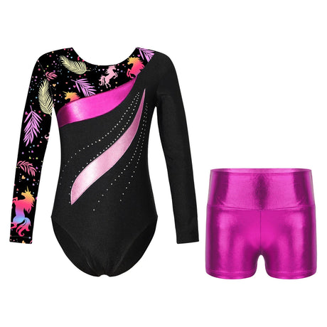 Kids Girl Ballet Dance Gymnastic Leotard Sleeveless Bodysuit with Shorts Skating Stage Performance Dancewear Swimwear Sportswear