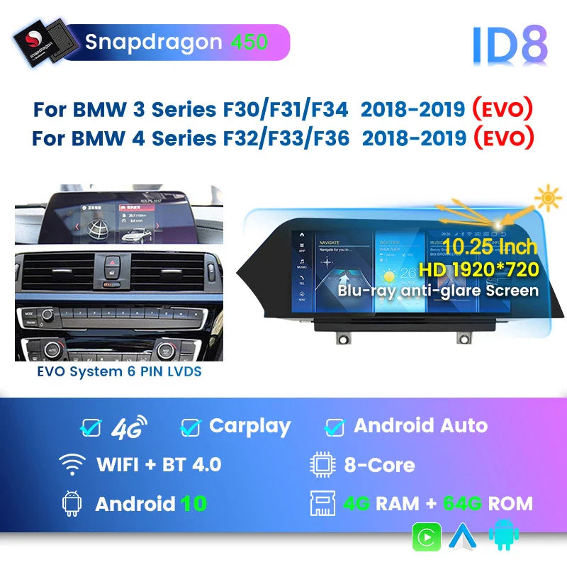 Anti-glare Screen Snapdragon 662 Android 12 All In One Car Intelligent System For BMW 3 Series F30 F31 F34 /4 Series F32 F33