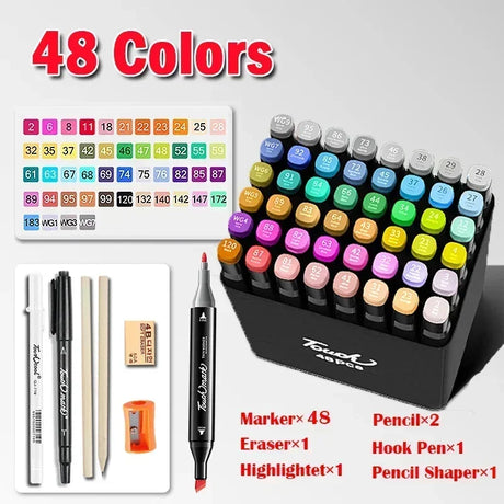 168 Color Marker Pen Set Manga Double-Headed Comic Highlighter Art Painting Drawing Sketch Graffiti Watercolor Stationery