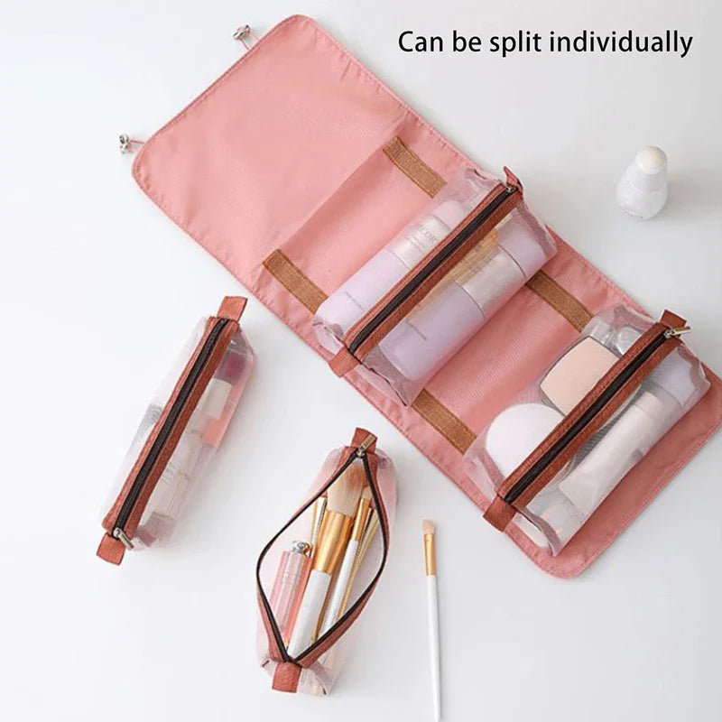 4Pcs In 1 Detachable Makeup Bag Women Zipper Mesh Large Capacity Cosmetics Pouch Foldable Portable Travel Wash Storage Bag