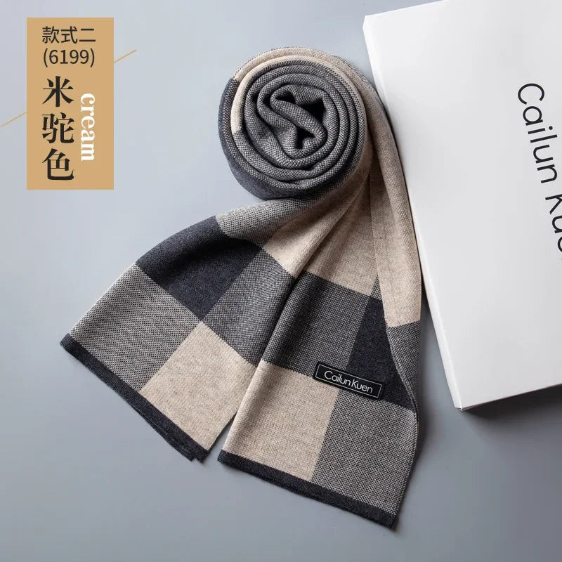 Fashion Classic Business Scarf Men Wool Scarf Soft Warm Thermal Muffler Casual Cashmere Knitted Shawl Male Autumn Winter No Box