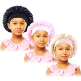 3PCS/LOT Children Elastic Sleepcap Kids Simple Solid Color Satin Bonnets Cute Nightcap Beauty And Hair Care Cap Shower Hat