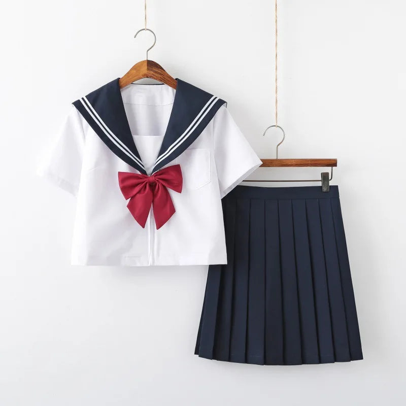 Japanese School Uniform Suit Sailor JK S-2XL Basic Cartoon Girl Navy Sailor Uniform Black sets Navy Costume Women girl costume