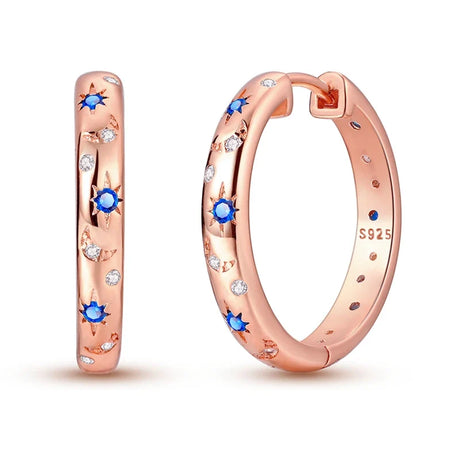 Rose Gold Hoop Earrings For Women 925 Silver Original Pave CZ Heart Ciecle Star Moon U Shape Earrings Luxury Wedding Jewelry