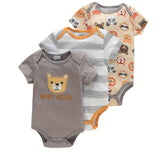 3PCS Infant Baby Cute Graphic One-piece Clothes For Boys And Girls, Newborn Pure Cotton Summer Romper newborn clothes