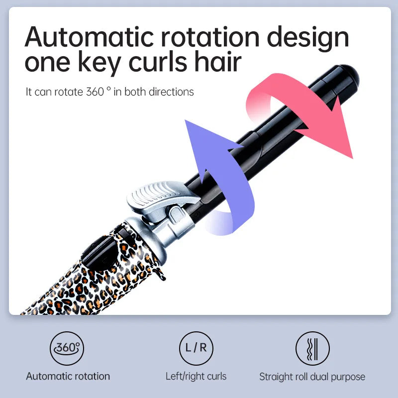 Leopard Print Automatic Roll Up Bangs Curler Ceramics Temperature Regulation Rotate Electric Coil Wavy Hair Styling Appliances