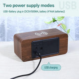 Wood Grain Digital Alarm Clock With Wireless Charging Home LED With Temperature And Humidity Display Clock Small Alarm Clock