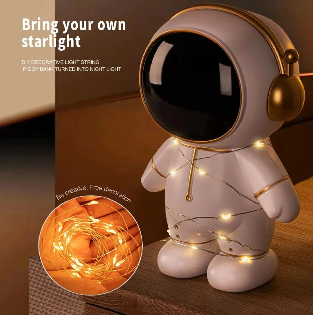 Money Box Astronaut Children Gift Creative DIY Light String Night Light Cartoon Toy Piggy Bank Money Safe Money Saving Box Gift