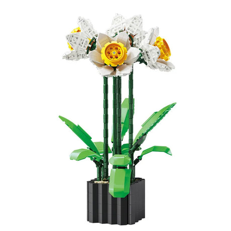 City Creativity Bouquet Flower Cymbidium Faberi Bonsai Potted Plant Home Decoration Building Blocks Bricks Kids Toys