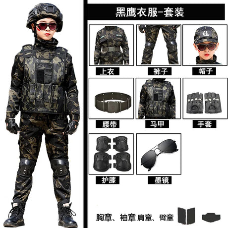 Tactical Military Uniform for Children's Day Camouflag Disguise Adult Halloween Costume for Kid Girl Scout Boy Soldier Army Suit