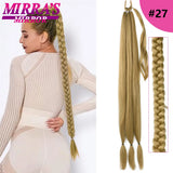 28 Inch Long DIY Braided Ponytail Extension with Hair Tie Straight Wrap Around Hair Extensions Ponytail Synthetic Hairpiece 100G